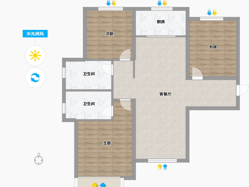 天津-天津市-保利天汇建面123m²-98.40-户型库-采光通风