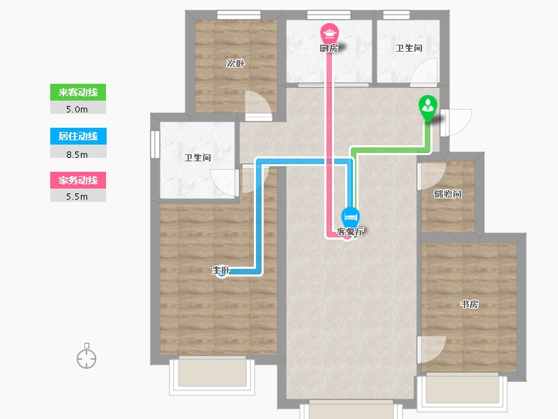 天津-天津市-当代公园阅MOMA26号楼建面97m²-77.60-户型库-动静线