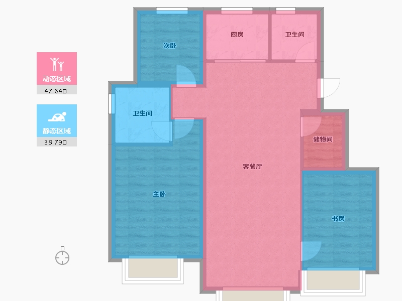 天津-天津市-当代公园阅MOMA26号楼建面97m²-77.60-户型库-动静分区