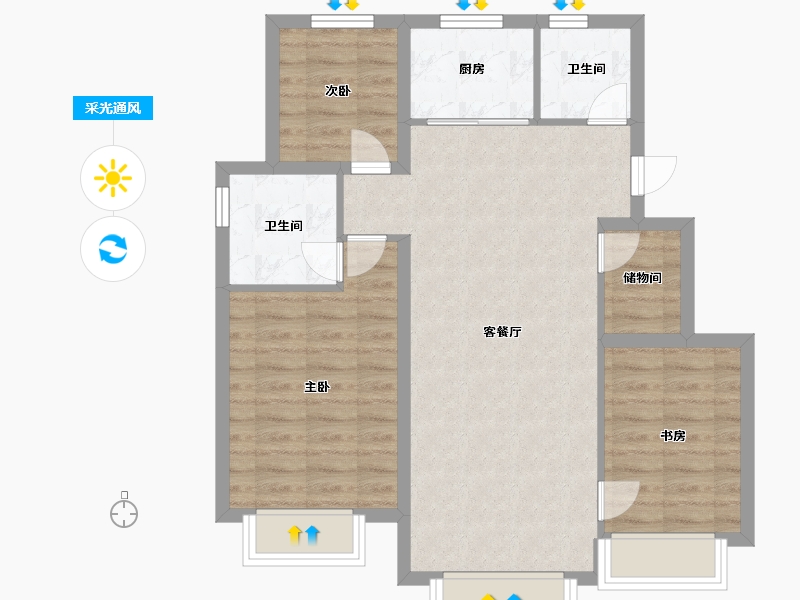 天津-天津市-当代公园阅MOMA26号楼建面97m²-77.60-户型库-采光通风