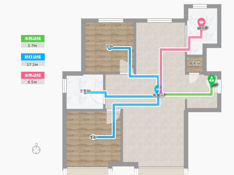 天津-天津市-当代公园阅MOMA建面87m²-69.60-户型库-动静线