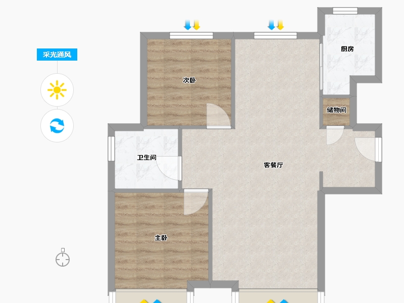 天津-天津市-当代公园阅MOMA建面87m²-69.60-户型库-采光通风