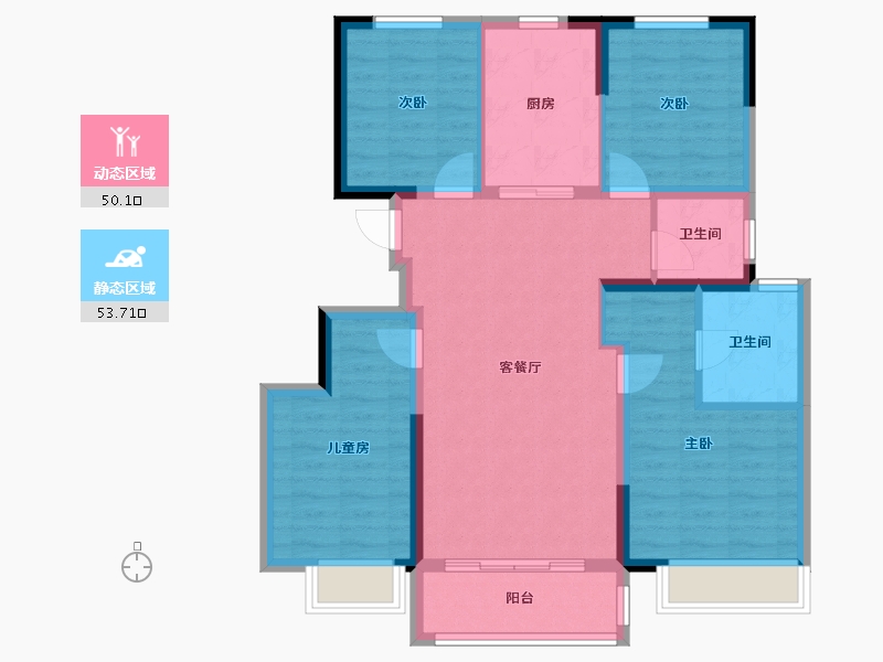 天津-天津市-蓝光雍锦湾建面125㎡-92.90-户型库-动静分区