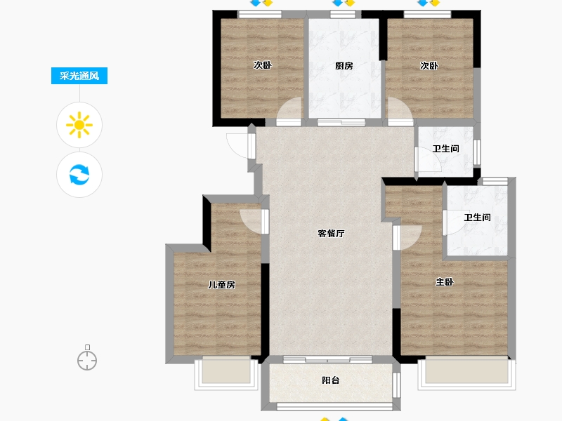 天津-天津市-蓝光雍锦湾建面125㎡-92.90-户型库-采光通风