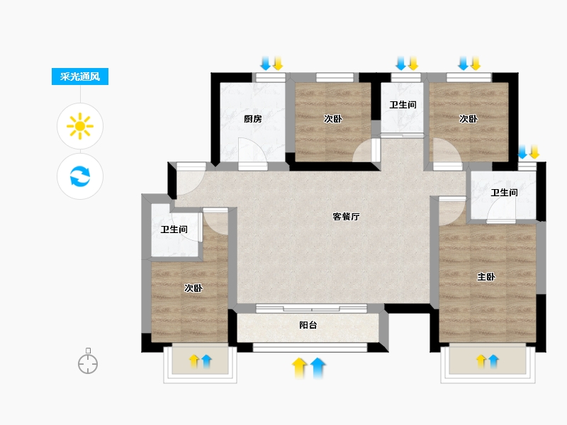 天津-天津市-蓝光雍锦湾建面144㎡-59.95-户型库-采光通风