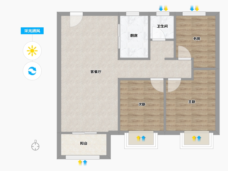 天津-天津市-金科博翠湾36号楼,建面99m²-66.06-户型库-采光通风