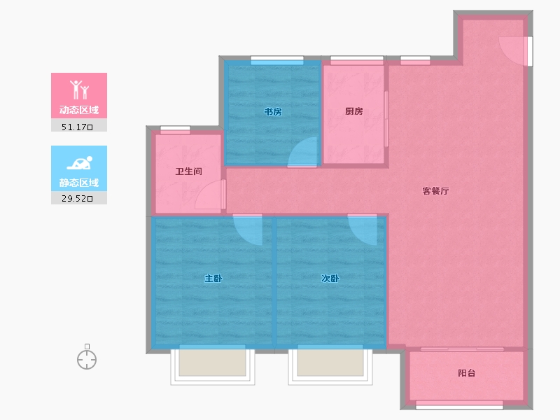 天津-天津市-金科博翠湾36号楼,建面109m²-73.58-户型库-动静分区