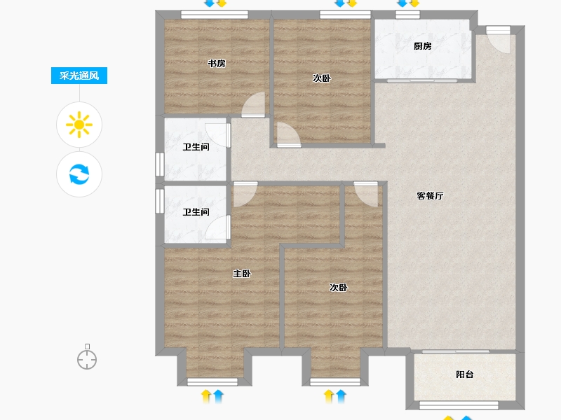 天津-天津市-新城梧桐公馆16号楼,17号楼建面130m²-104.00-户型库-采光通风