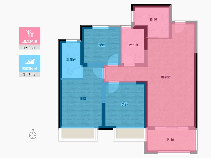 天津-天津市-蓝光雍锦湾建面105㎡-71.26-户型库-动静分区