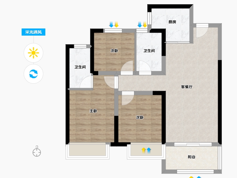 天津-天津市-蓝光雍锦湾建面105㎡-71.26-户型库-采光通风