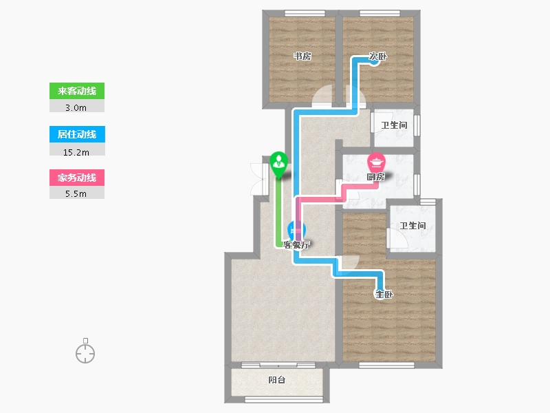 天津-天津市-御湖庄园名湖花苑19号楼,名湖花苑17号楼建面115m²-84.09-户型库-动静线