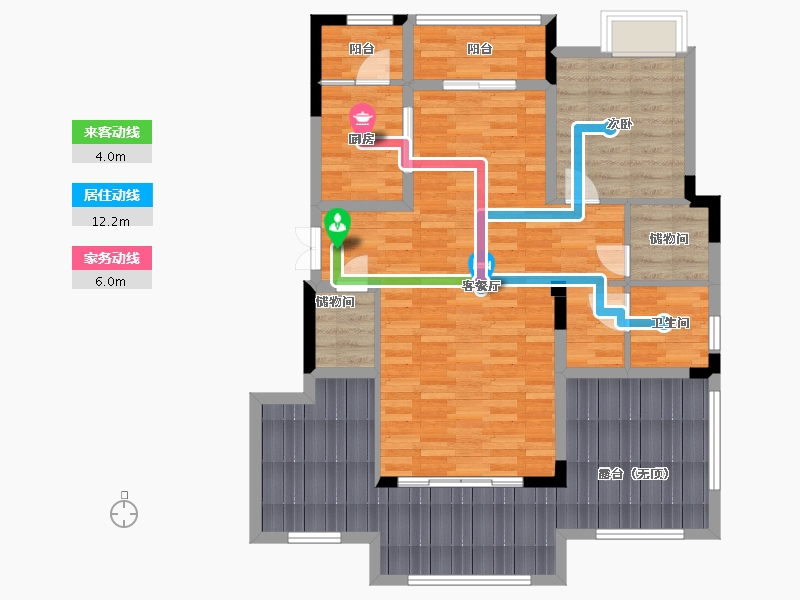 重庆-重庆市-北大资源悦来C-12户型套内75m²-102.86-户型库-动静线