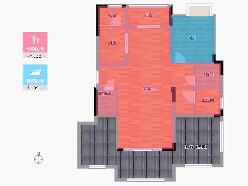 重庆-重庆市-北大资源悦来C-12户型套内75m²-102.86-户型库-动静分区