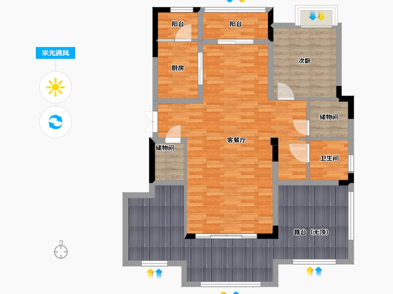 重庆-重庆市-北大资源悦来C-12户型套内75m²-102.86-户型库-采光通风