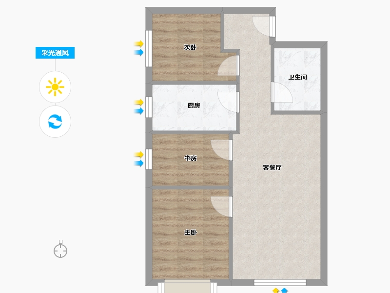 天津-天津市-御湖庄园瞰湖花苑1号楼,瞰湖花苑2号楼,瞰湖花苑3号楼建面90m²-61.41-户型库-采光通风