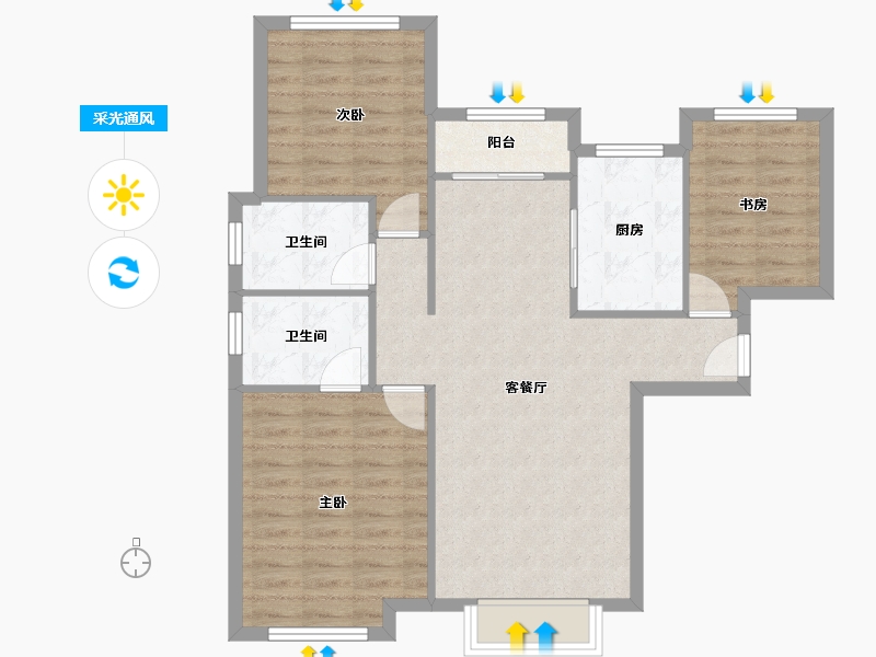 天津-天津市-鑫苑汤泉世家2号楼,3号楼,4号楼,建面117m²-83.97-户型库-采光通风