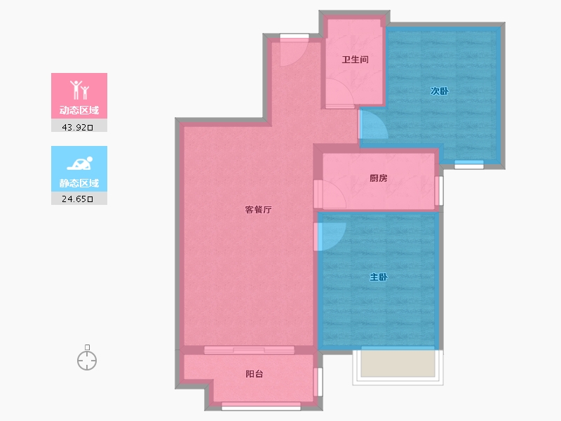 天津-天津市-碧桂园莫奈的湖雅郡花苑36号楼,建面81m²-61.15-户型库-动静分区