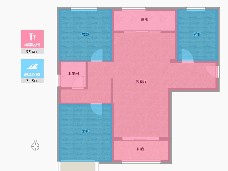 天津-天津市-碧桂园莫奈的湖雅郡花苑37号楼,建面106m²-81.26-户型库-动静分区