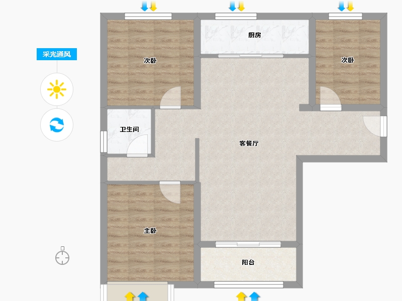 天津-天津市-碧桂园莫奈的湖雅郡花苑37号楼,建面106m²-81.26-户型库-采光通风