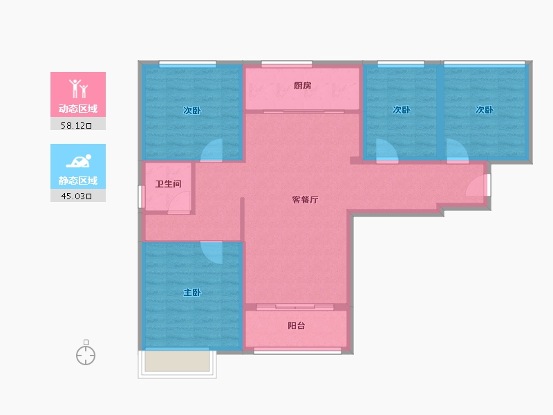 天津-天津市-碧桂园莫奈的湖雅郡花苑36号楼,建面123m²-92.36-户型库-动静分区