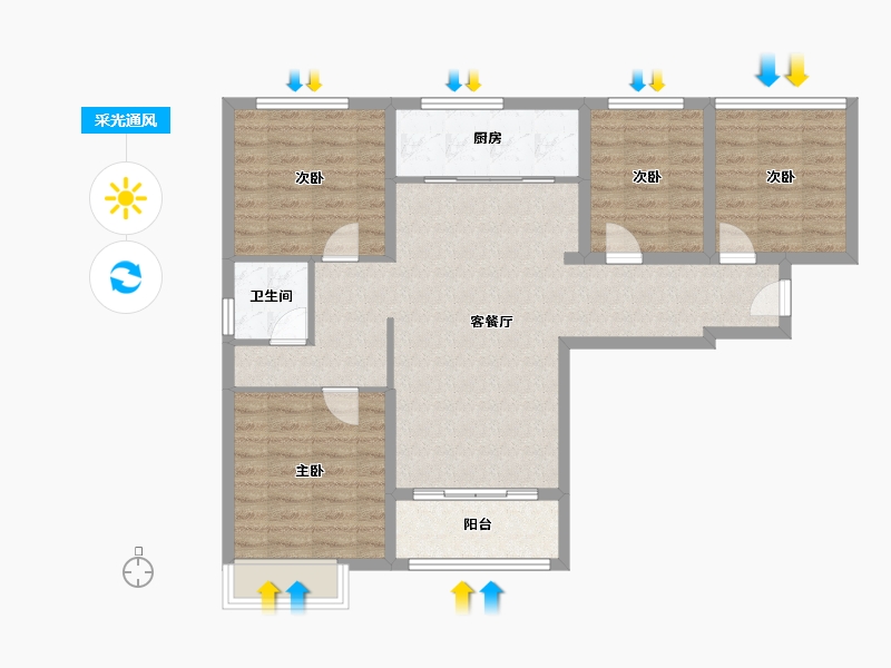 天津-天津市-碧桂园莫奈的湖雅郡花苑36号楼,建面123m²-92.36-户型库-采光通风