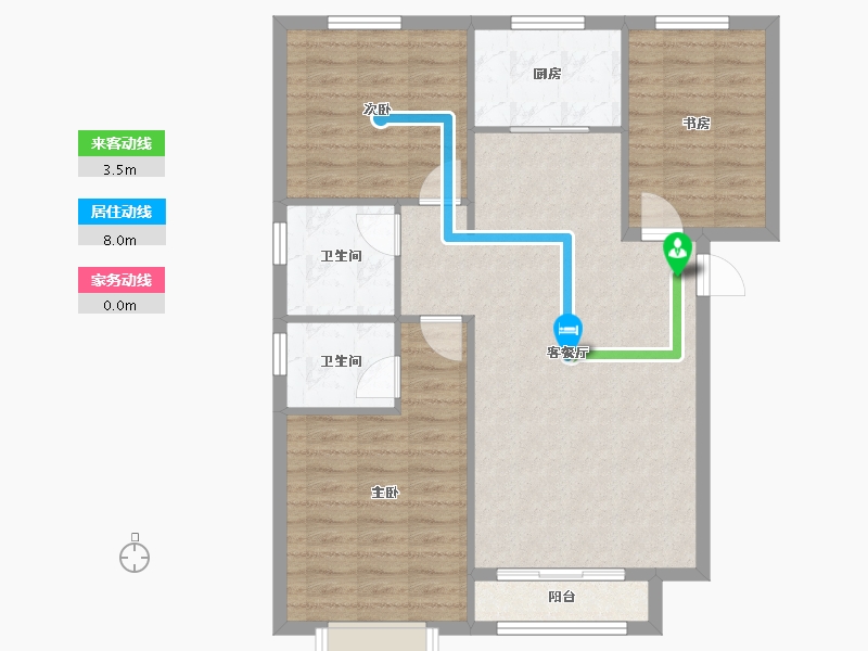 天津-天津市-经纬城市绿洲学知华庭20号楼,学知华庭21号楼建面125m²-87.20-户型库-动静线