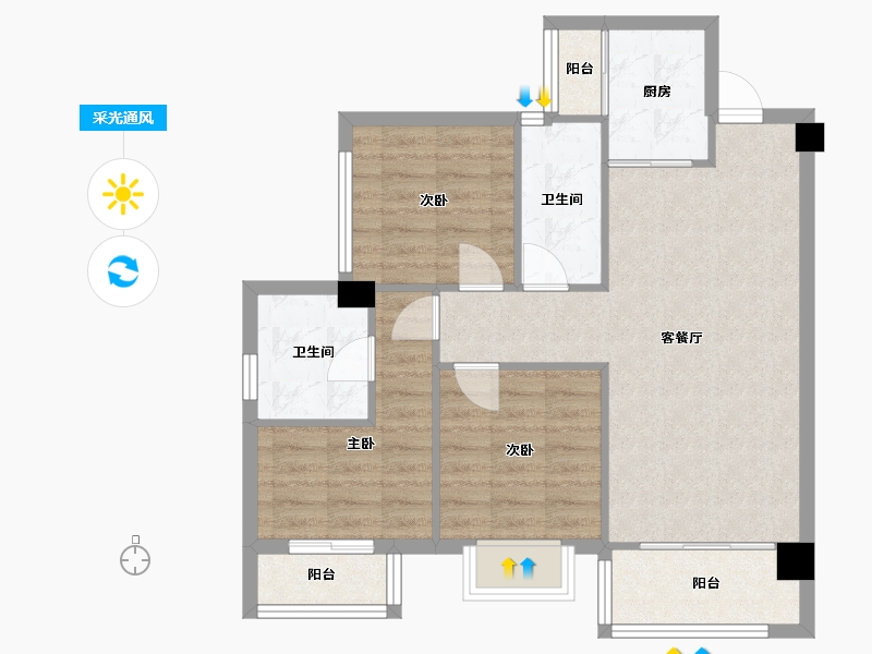 四川省-成都市-仁美熙和府97m²-74.94-户型库-采光通风