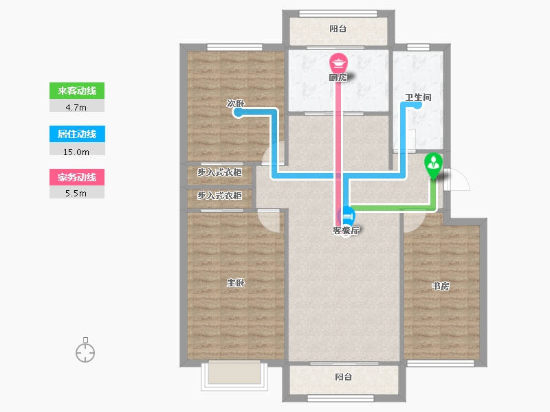 天津-天津市-尚港华府9号楼建面138m²-108.06-户型库-动静线