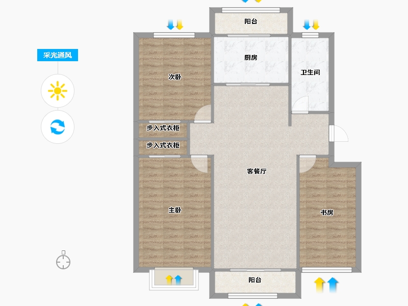 天津-天津市-尚港华府9号楼建面138m²-108.06-户型库-采光通风