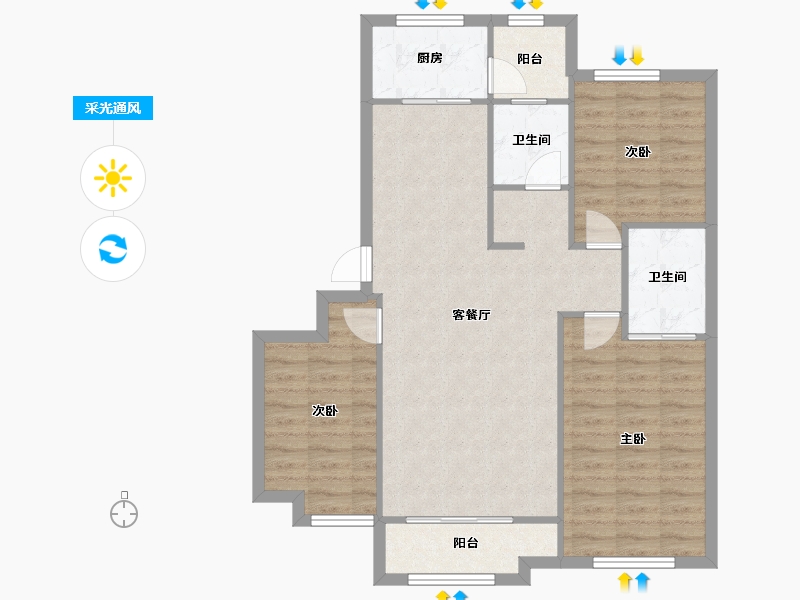 天津-天津市-富兴御园13号楼,14号楼,21号楼,9号楼,富兴御园11号楼建面116m²-88.84-户型库-采光通风