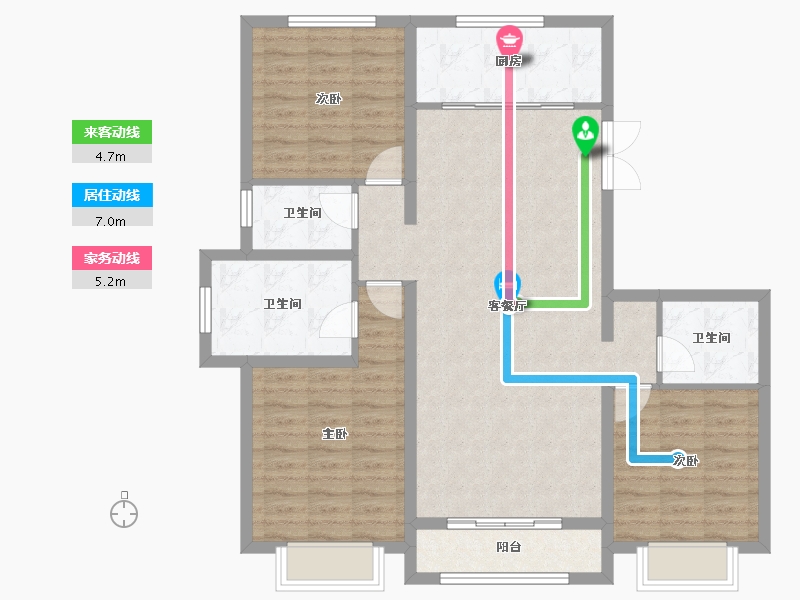 天津-天津市-天通泰香滨城观湖花园16号楼,建面147m²-103.35-户型库-动静线