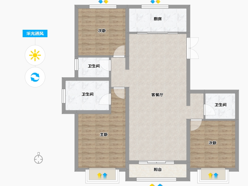 天津-天津市-天通泰香滨城观湖花园16号楼,建面147m²-103.35-户型库-采光通风