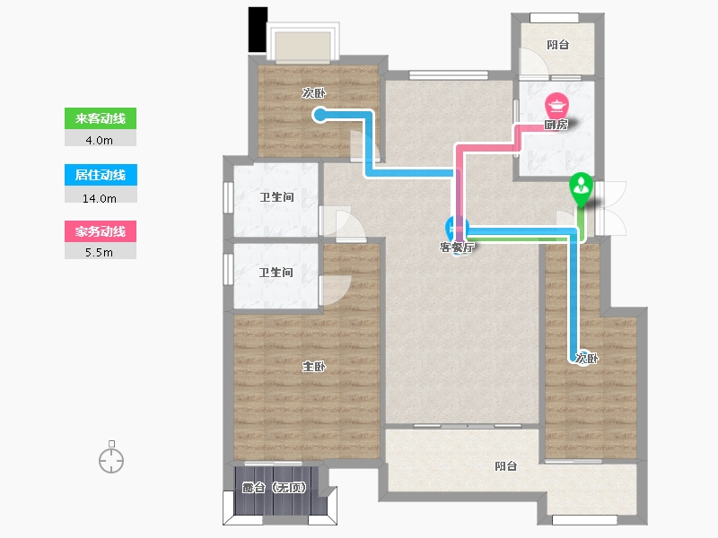 重庆-重庆市-北大资源悦来C-4户型套内106m²-104.12-户型库-动静线