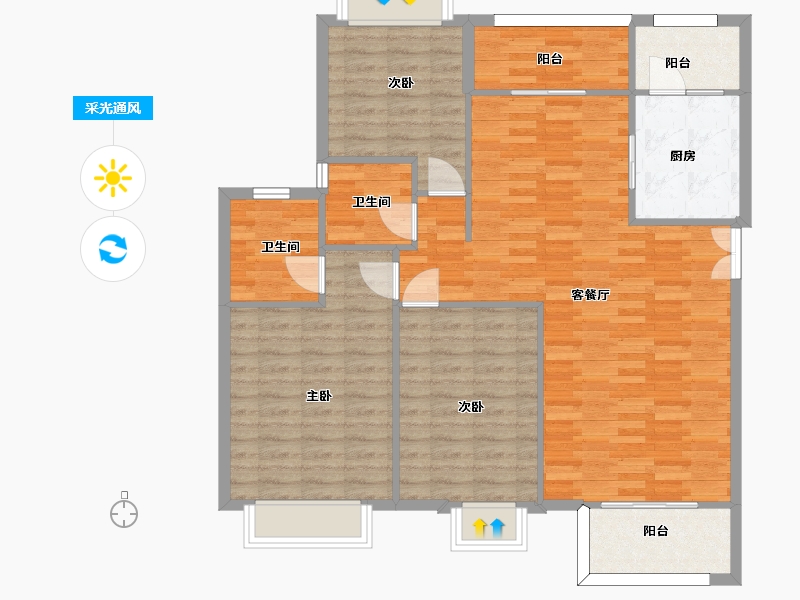 重庆-重庆市-北大资源悦来D-4套内112m²-111.99-户型库-采光通风