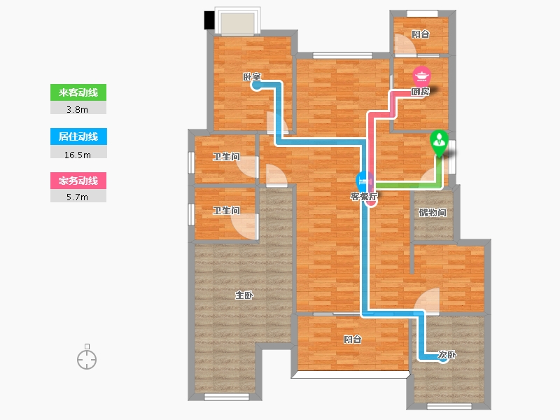 重庆-重庆市-北大资源悦来C-2户型套内113m²7，8号楼-113.00-户型库-动静线