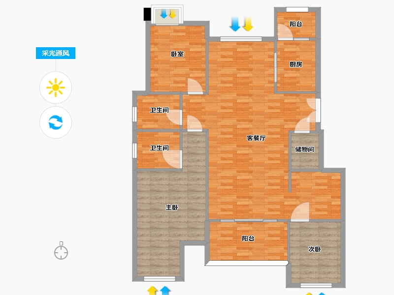 重庆-重庆市-北大资源悦来C-2户型套内113m²7，8号楼-113.00-户型库-采光通风