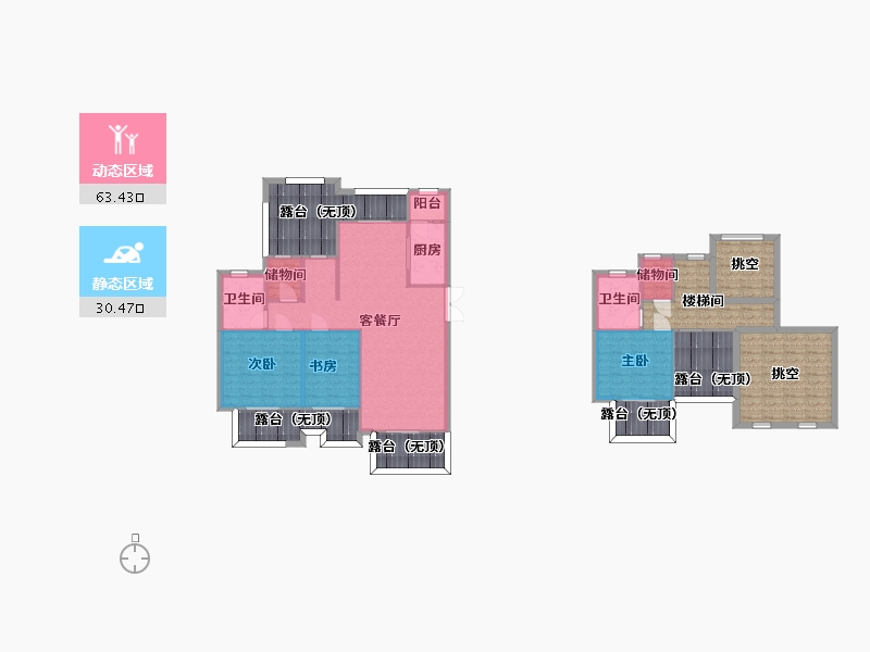 重庆-重庆市-北大资源悦来D-7套内130m²7，8号楼-153.08-户型库-动静分区