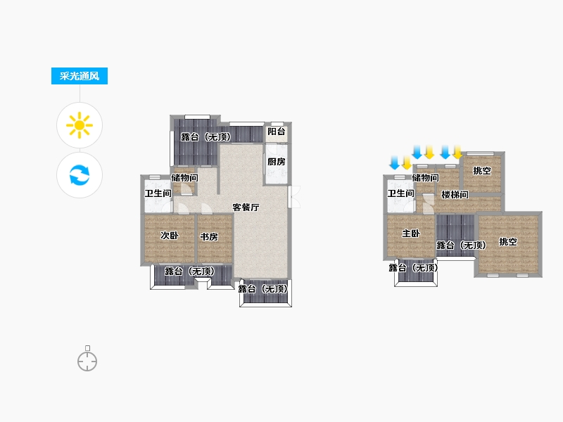 重庆-重庆市-北大资源悦来D-7套内130m²7，8号楼-153.08-户型库-采光通风