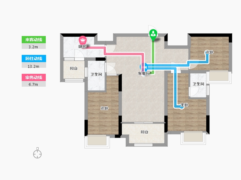 重庆-重庆市-康田宸樾洋楼C1户型套内77m²洋楼B4号楼-77.01-户型库-动静线