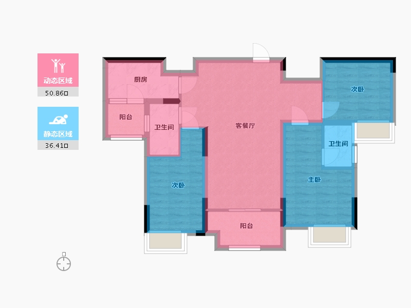 重庆-重庆市-康田宸樾洋楼C1户型套内77m²洋楼B4号楼-77.01-户型库-动静分区