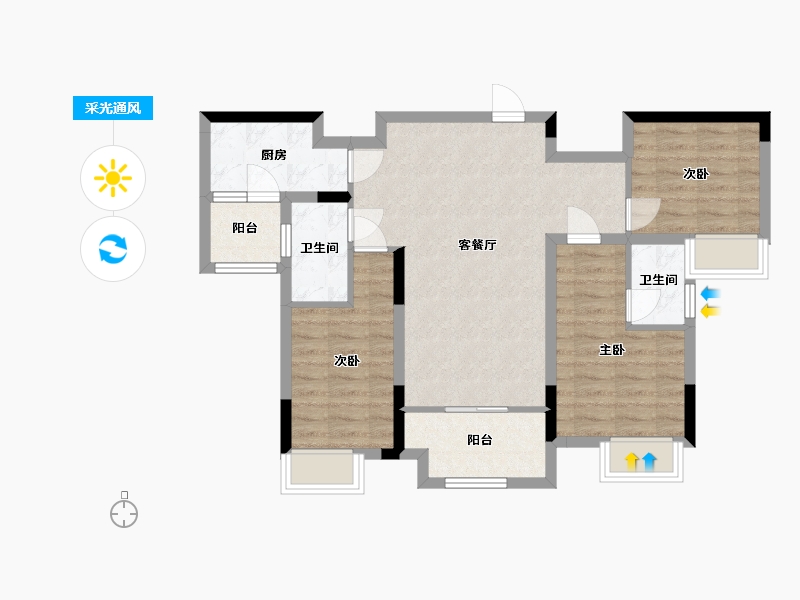 重庆-重庆市-康田宸樾洋楼C1户型套内77m²洋楼B4号楼-77.01-户型库-采光通风