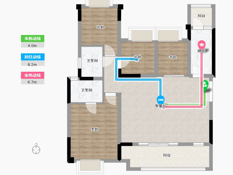 重庆-重庆市-万腾御景城C1户型套内98m²-93.69-户型库-动静线