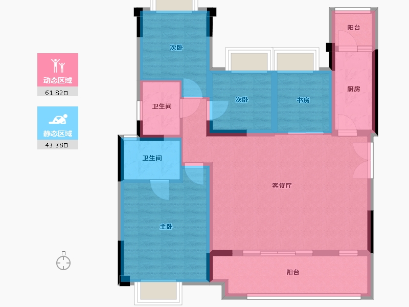 重庆-重庆市-万腾御景城C1户型套内98m²-93.69-户型库-动静分区