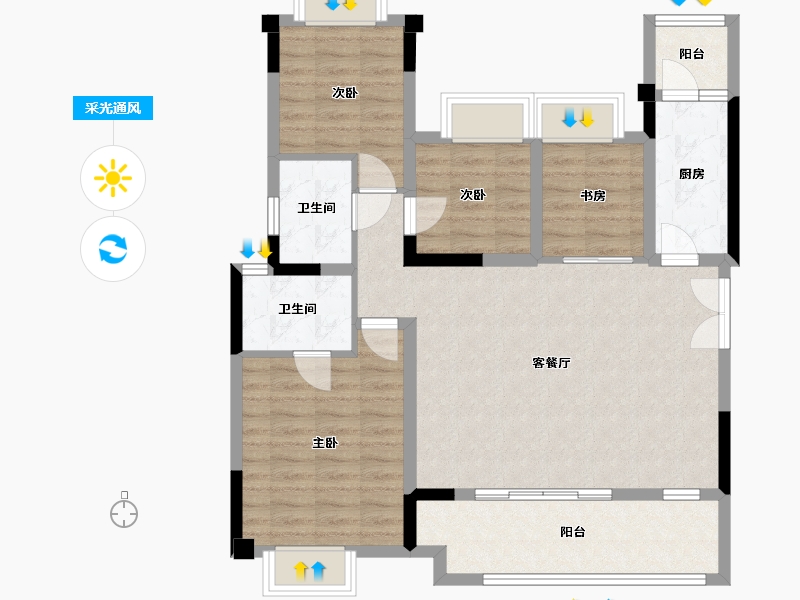 重庆-重庆市-万腾御景城C1户型套内98m²-93.69-户型库-采光通风