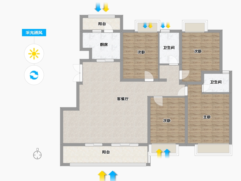 重庆-重庆市-中金泓府DC3-2户套内133m²-133.00-户型库-采光通风