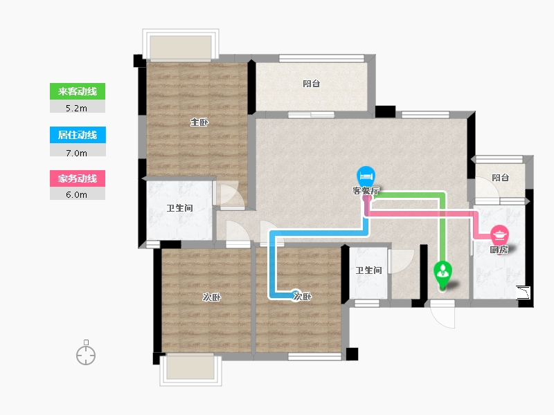 四川省-成都市-润扬观澜鹭岛三期B1户型119m²-84.95-户型库-动静线