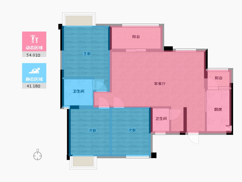 四川省-成都市-润扬观澜鹭岛三期B1户型119m²-84.95-户型库-动静分区