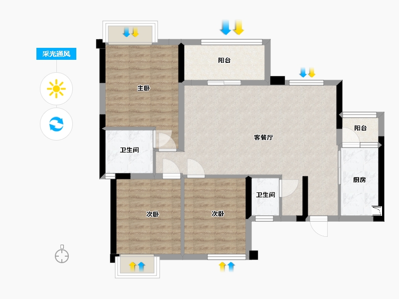 四川省-成都市-润扬观澜鹭岛三期B1户型119m²-84.95-户型库-采光通风