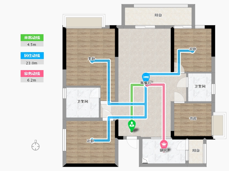 四川省-成都市-润扬观澜鹭岛三期A1户型133m²-106.40-户型库-动静线