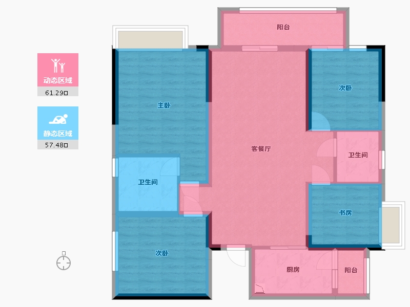 四川省-成都市-润扬观澜鹭岛三期A1户型133m²-106.40-户型库-动静分区